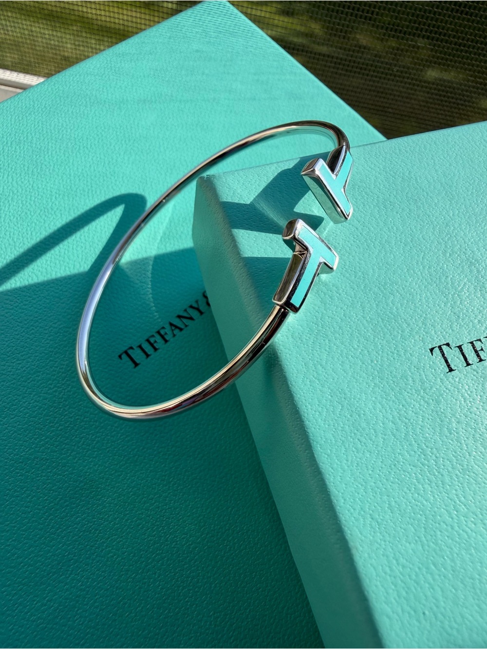 Tiffany & Co. Sterling Silver T-Ending Cuff with Turquoise Accents